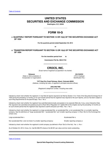 Miniature Crocs 10-Q Rapport trimestriel 2014 