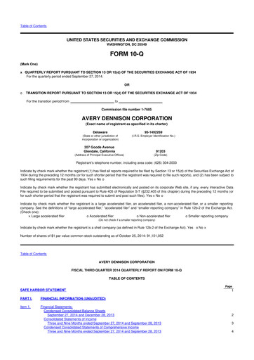 Miniature Avery Dennison
 10-Q Rapport trimestriel 2014 