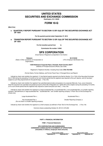 Miniature SPX Technologies 10-Q Rapport trimestriel 2014 