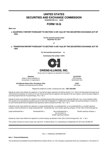 Thumbnail O-I Glass
 10-Q Quarterly Report FY2014 