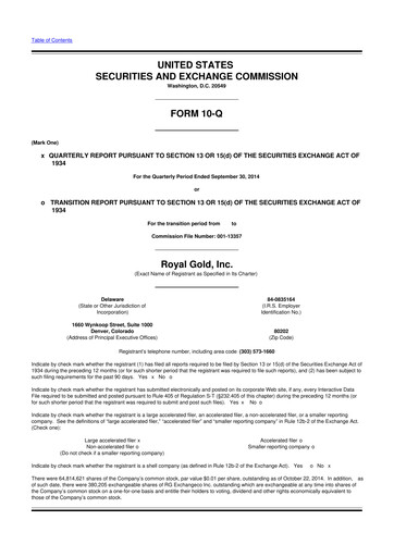 Vorschaubild Royal Gold
 10-Q Quartalsbericht 2015 