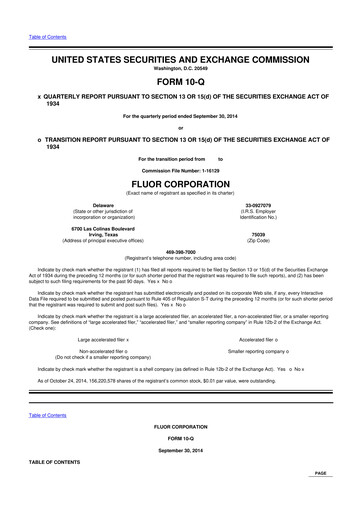 Thumbnail Fluor Corporation
 10-Q Quarterly Report FY2014 