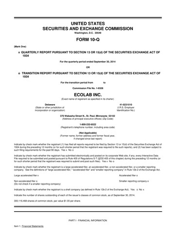 Miniature Ecolab 10-Q Rapport trimestriel 2014 