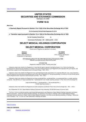 Thumbnail Select Medical Holdings 10-Q Quarterly Report FY2014 