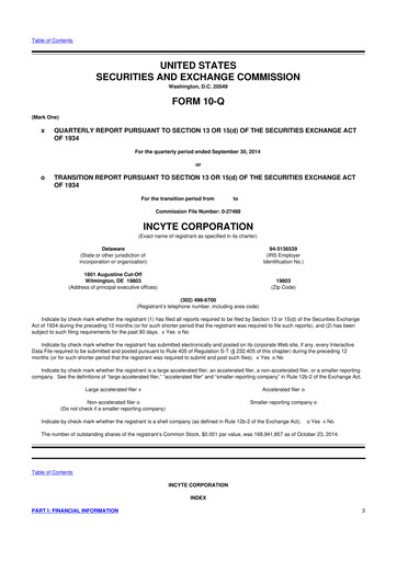 Thumbnail Incyte 10-Q Quarterly Report FY2014 