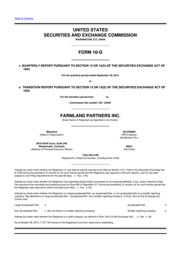 Thumbnail Farmland Partners
 10-Q Quarterly Report FY2014 