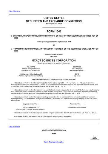 Miniature Exact Sciences 10-Q Rapport trimestriel 2014 