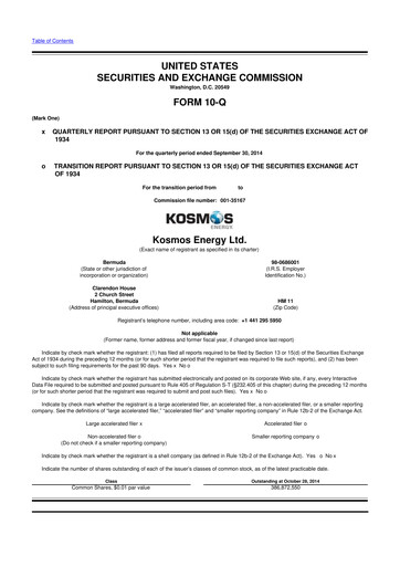 Thumbnail Kosmos Energy 10-Q Quarterly Report FY2014 