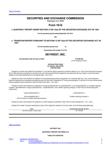 Thumbnail SkyWest 10-Q Quarterly Report FY2014 