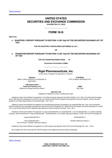 Thumbnail Rigel Pharmaceuticals 10-Q Quarterly Report FY2014 