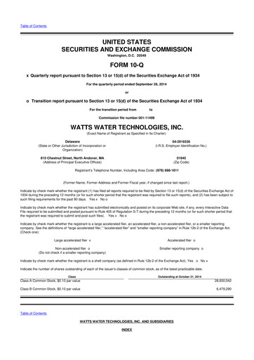 Miniature Watts Water Technologies
 10-Q Rapport trimestriel 2014 