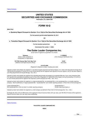 Miniature Estee Lauder 10-Q Rapport trimestriel 2015 