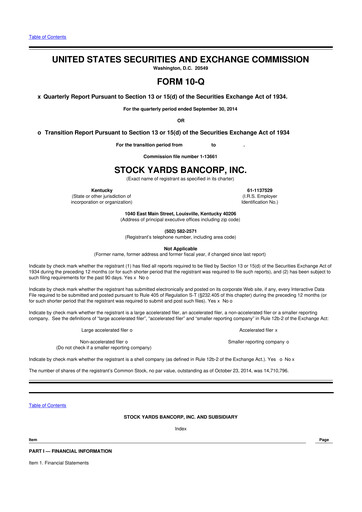 Thumbnail Stock Yards Bancorp 10-Q Quarterly Report FY2014 