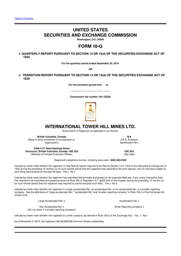 Thumbnail International Tower Hill Mines 10-Q Quarterly Report FY2014 