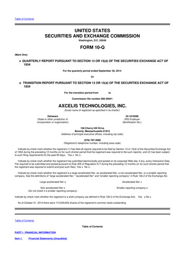 Miniature Axcelis Technologies
 10-Q Rapport trimestriel  