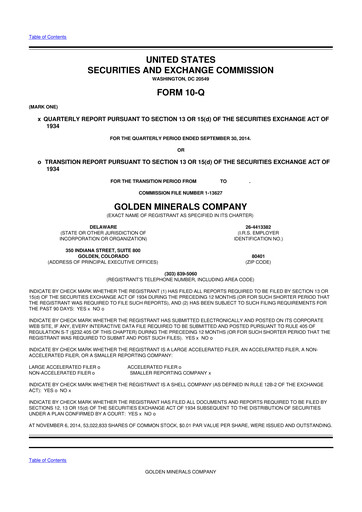 Miniature Golden Minerals
 10-Q Rapport trimestriel 2014 