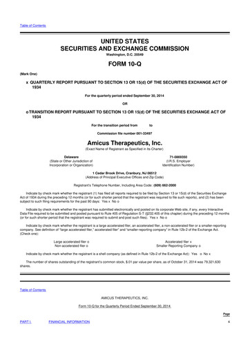Vorschaubild Amicus Therapeutics
 10-Q Quartalsbericht 2014 