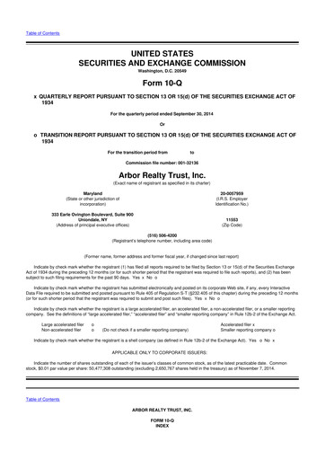 Vorschaubild Arbor Realty Trust
 10-Q Quartalsbericht 2014 