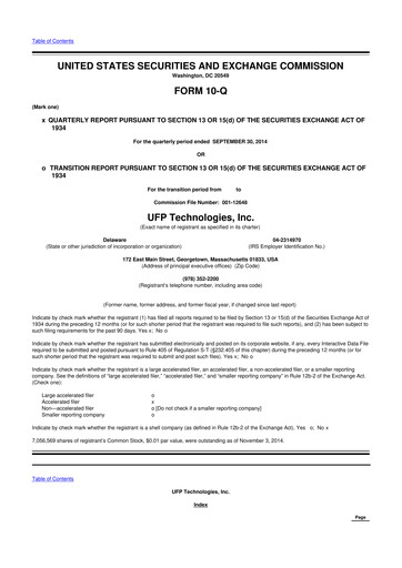 Thumbnail UFP Technologies
 10-Q Quarterly Report FY2014 