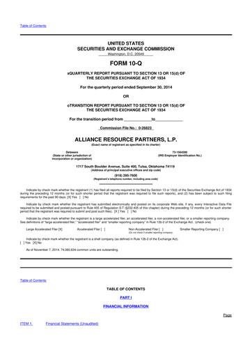 Vorschaubild Alliance Resource Partners 10-Q Quartalsbericht  