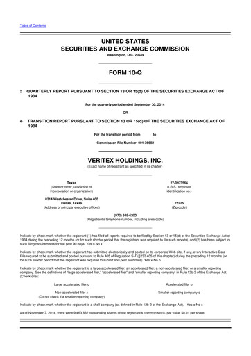 Thumbnail Veritex Holdings
 10-Q Quarterly Report FY2014 
