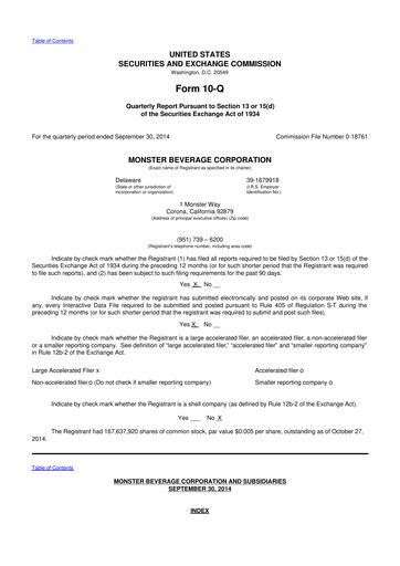 Thumbnail Monster Beverage 10-Q Quarterly Report FY2014 