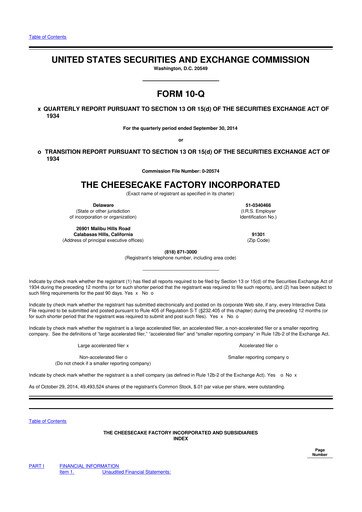 Vorschaubild The Cheesecake Factory
 10-Q Quartalsbericht 2014 