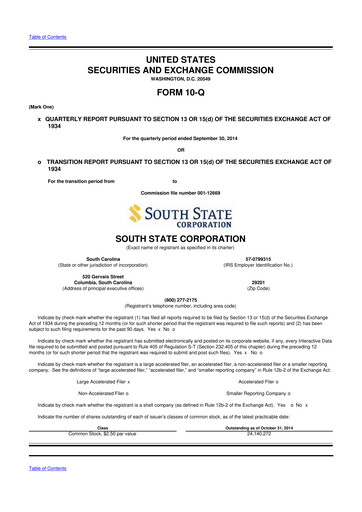 Miniature South State Corp 10-Q Rapport trimestriel 2014 