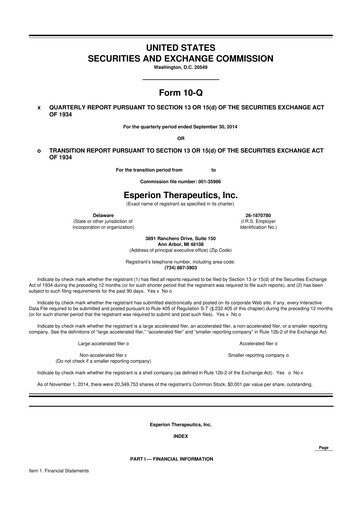 Thumbnail Esperion Therapeutics 10-Q Quarterly Report FY 
