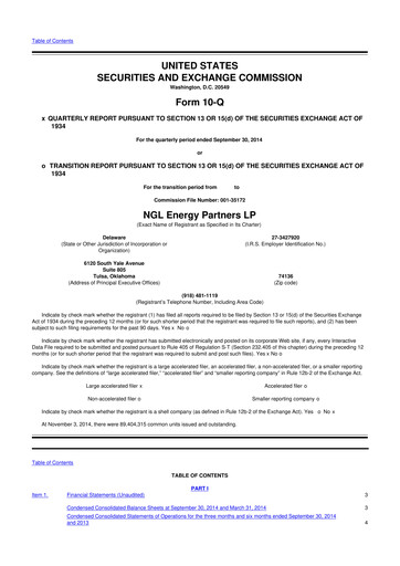 Miniature NGL Energy Partners
 10-Q Rapport trimestriel 2015 