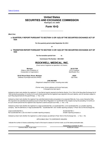 Vorschaubild Rockwell Medical
 10-Q Quartalsbericht  