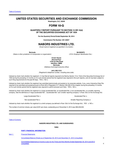 Miniature Nabors Industries
 10-Q Rapport trimestriel 2014 