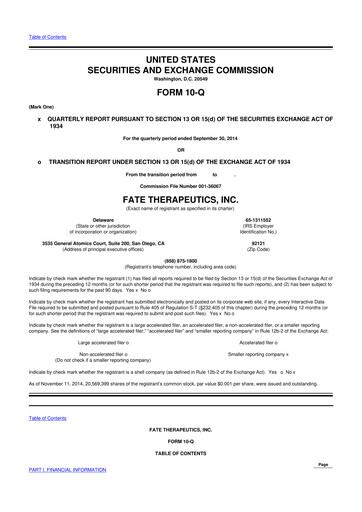 Thumbnail Fate Therapeutics
 10-Q Quarterly Report FY2014 