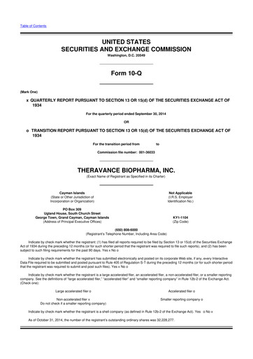 Vorschaubild Theravance Biopharma
 10-Q Quartalsbericht 2014 