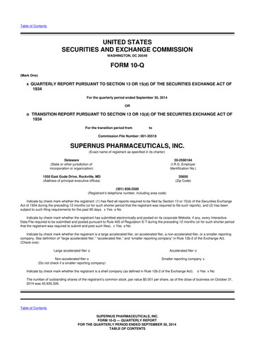 Thumbnail Supernus Pharmaceuticals
 10-Q Quarterly Report FY2014 