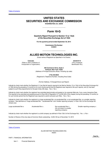 Thumbnail Allient 10-Q Quarterly Report FY2014 