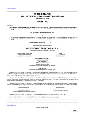 Miniature Logitech 10-Q Rapport trimestriel 2015 