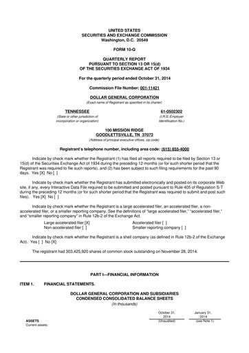Miniature Dollar General 10-Q Rapport trimestriel 2014 