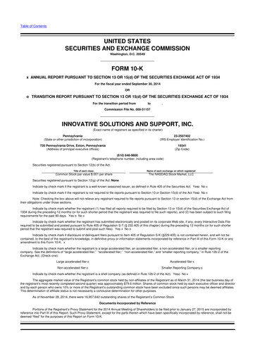 Thumbnail Innovative Solutions and Support 10-K Annual Report 2014