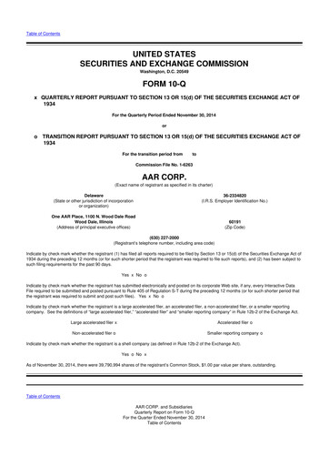 Thumbnail AAR 10-Q Quarterly Report FY2015 