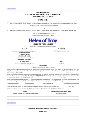 Vorschaubild Helen of Troy 10-Q Quartalsbericht 2015 
