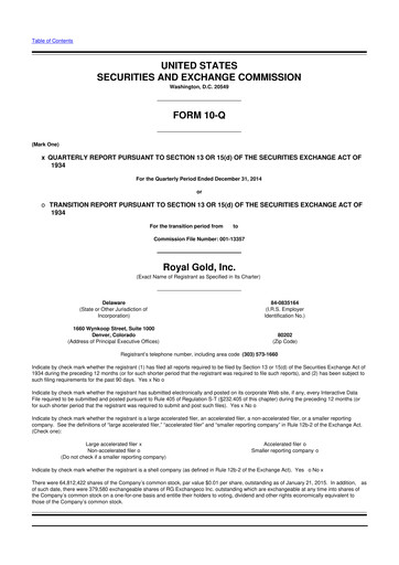 Vorschaubild Royal Gold
 10-Q Quartalsbericht 2015 