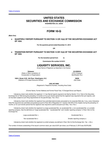 Miniature Liquidity Services
 10-Q Rapport trimestriel 2015 