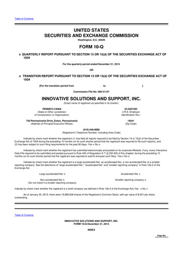 Thumbnail Innovative Solutions and Support 10-Q Quarterly Report FY2015 