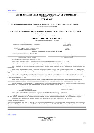 Thumbnail Ingredion 10-K Annual Report 2014