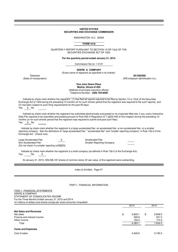 Thumbnail Deere & Company (John Deere) 10-Q Quarterly Report FY2015 