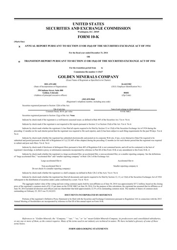 Thumbnail Golden Minerals
 10-K Annual Report 2014