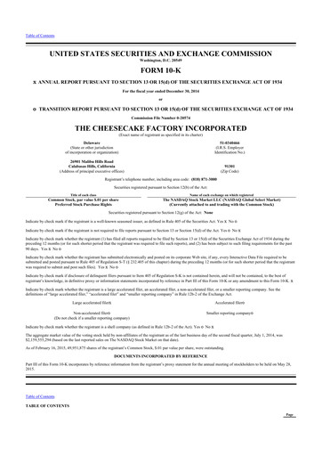 Thumbnail The Cheesecake Factory
 10-K Annual Report 2014