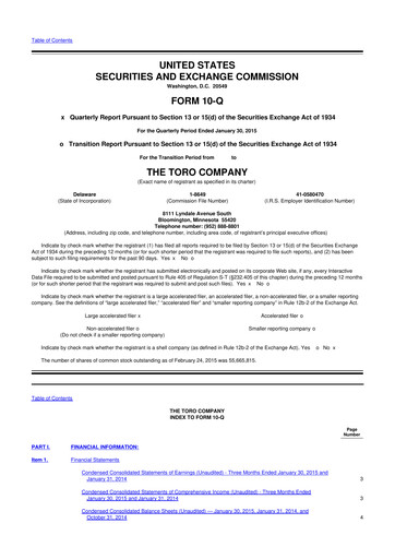 Thumbnail The Toro Company
 10-Q Quarterly Report FY2015 