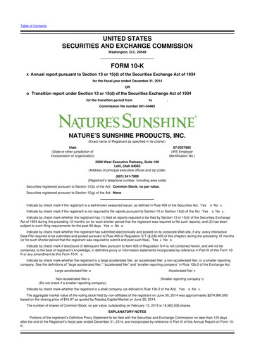 Thumbnail Nature's Sunshine Products 10-K Annual Report 2014